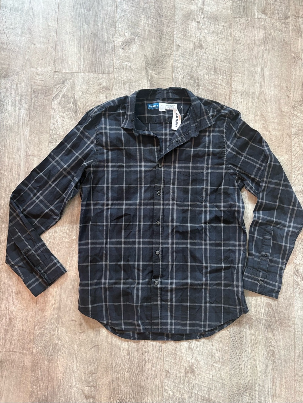 Old Navy Black Plaid Button-Down Shirt